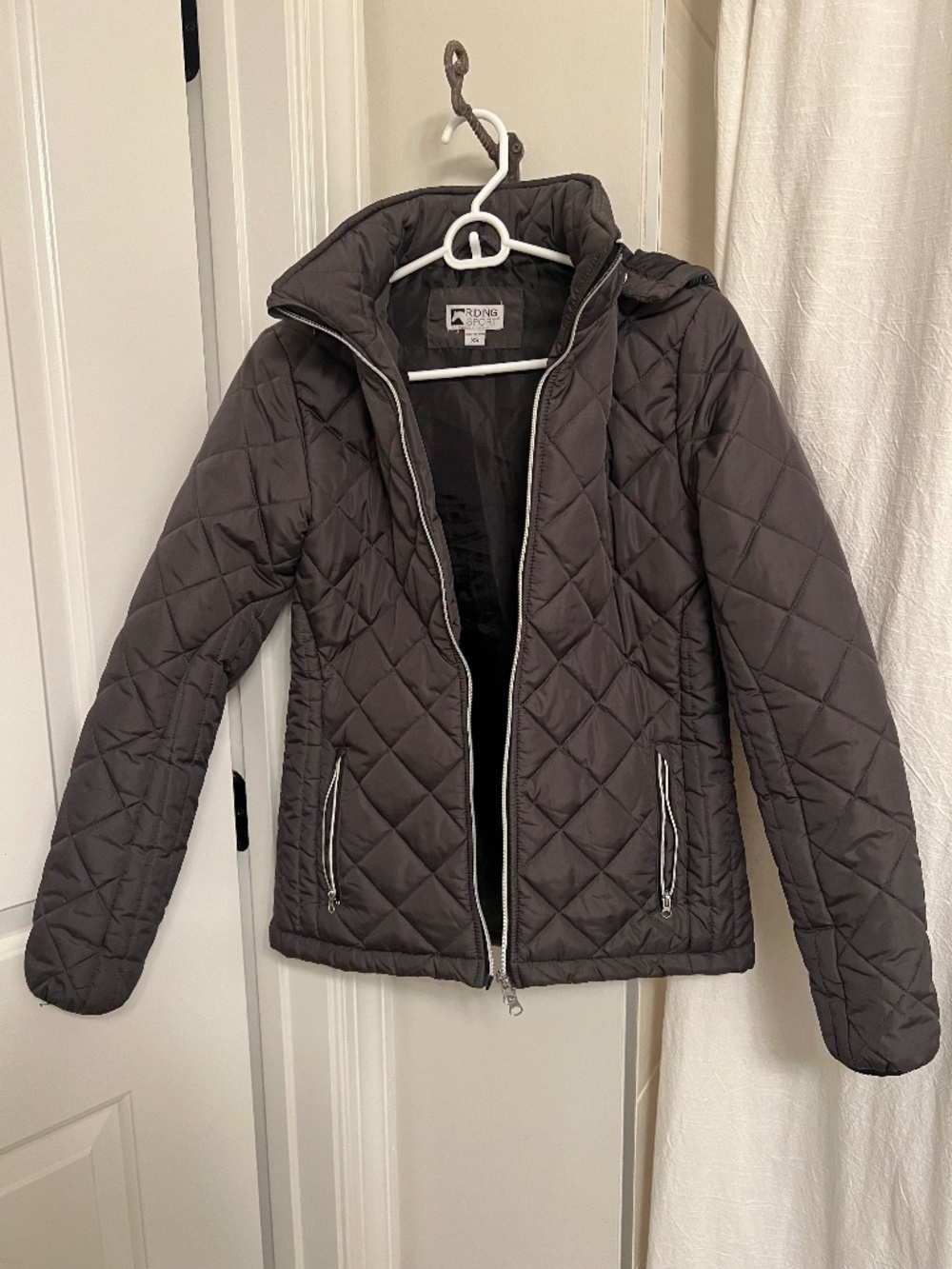 Riding Sport Quilted Hooded Jacket Charcoal Gray Size XS